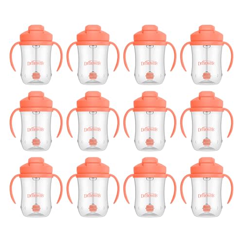 Dr. Brown's Milestones Baby's First Straw Cup, Training Cup with Weighted Straw, 9 oz/270 mL, BPA-free, 6m+, Coral, 12-Pack