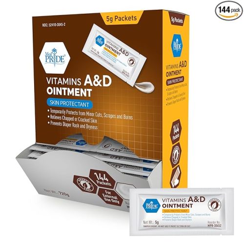 MED PRIDE Vitamins A&D Ointment Packets for Skin Relief -Vitamin A & D Skin Protectant Ointment, 5g Packets, 144-Count, for Body Chaffing, Diaper Rash, Cuts, Dry-Cracked Hands/Feet/Face