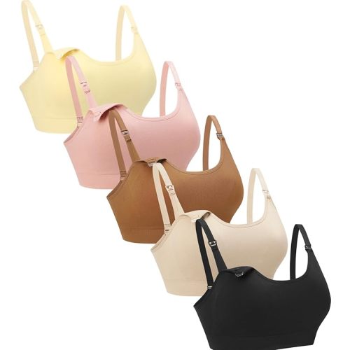Suekaphin 5Pack Seamless Nursing Bra Women Maternity Breastfeeding Pregnancy Support Full Coverage Bralette Padded Cups