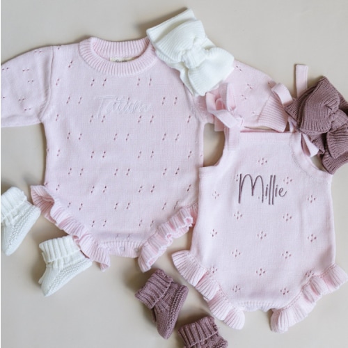 Pointelle Frill Knit Romper - Blush – Pine Kids Co