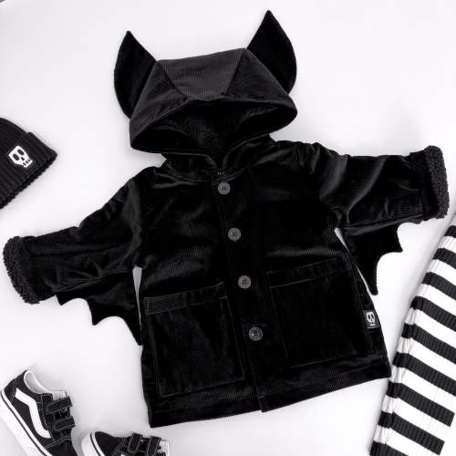 Kids Cord Coat with Bat Ears - Black – Skeletots
