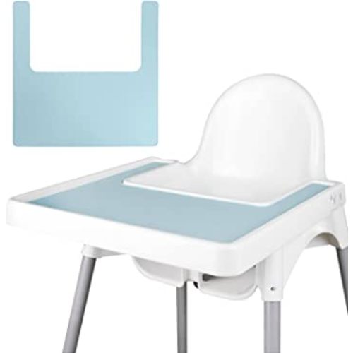 High Chair Placemat, Durable High Chair Placemat Silicone, Clean and Hygienic, Suitable for IKEA Antilop Highchai, for Toddlers and Babies (Light Blue)