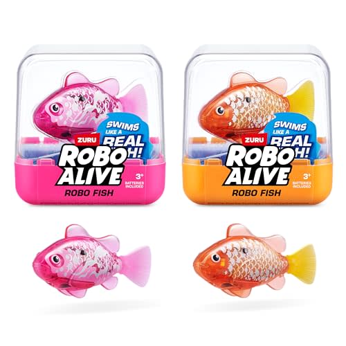 Robo Alive Robo Fish Robotic Swimming Fish (Pink + Golden) by ZURU Water Activated, Changes Color, Comes with Batteries, Amazon Exclusive (2 Pack) Series 3