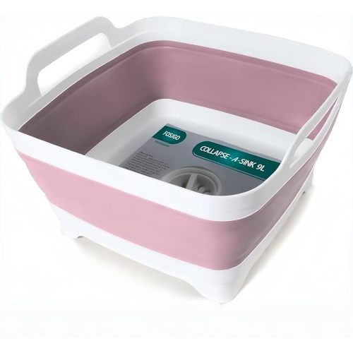 FOSJGO 2.4 Gal(9L) Collapsible Dish Basin with Drain Plug,Space Saving Multiuse Foldable Sink Tub,Dishpan,Kitchen Sink for Camping,Plastic Tub,Vegetable Washing,RV…
