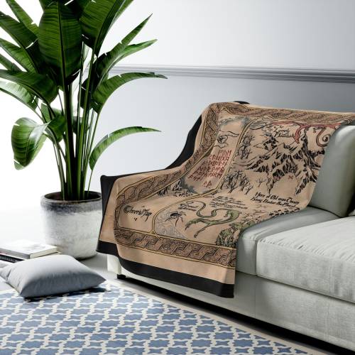 Tolkien Thorin's Map Velveteen Plush Blanket From Lord Of The Rings LOTR.  Sleep With The Elves, Dwarves, And Dragons With This Fantasy Gift