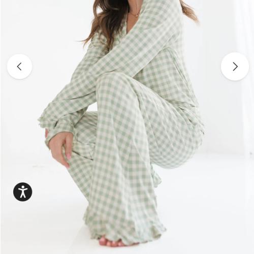 Green Gingham Women's Long Sleeve Ruffle Set – In My Jammers
