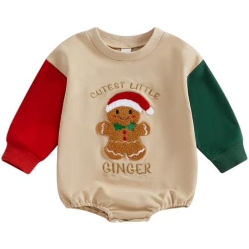 Baby Girl Boy Christmas Outfit Long Sleeve Gingerbread Embroidery Bubble Romper Jumpsuit Newborn Fall Winter Clothes