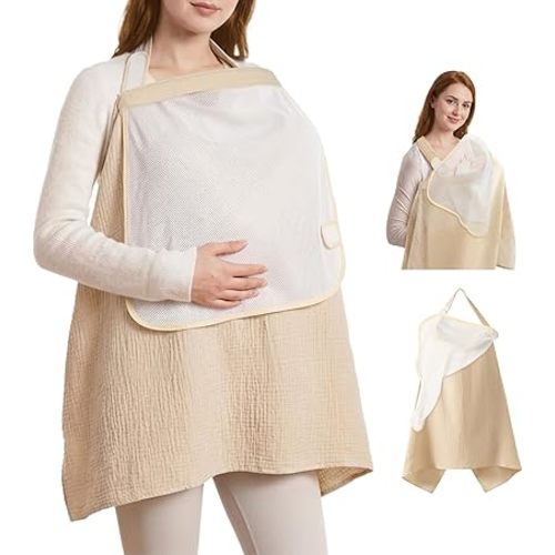 WVM 100% Cotton Muslin Nursing Cover for Breastfeeding with Arch Neckline for Eye Contact & Ventilation, Dual-Layer Privacy Design, Breathable & Multi-Use Car Seat & Stroller Cover for Infants