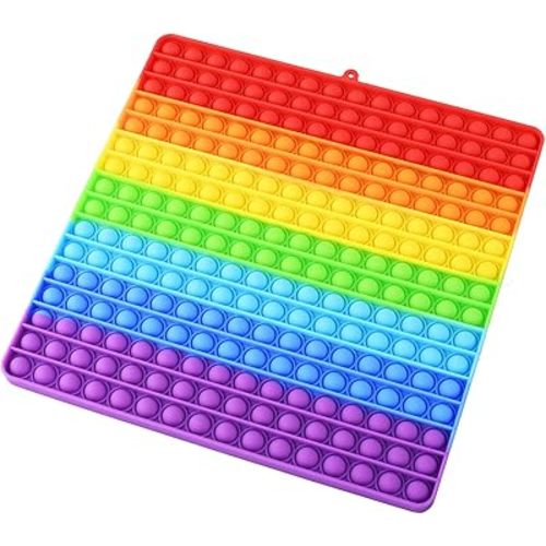 Large Size Pop Sensory Fidget Toys, Push Bubble Fidget Sensory Toys, 12 Inch, 256 Bubbles Jumbo Silicone Pressure Relieving Toys, Rainbow Color