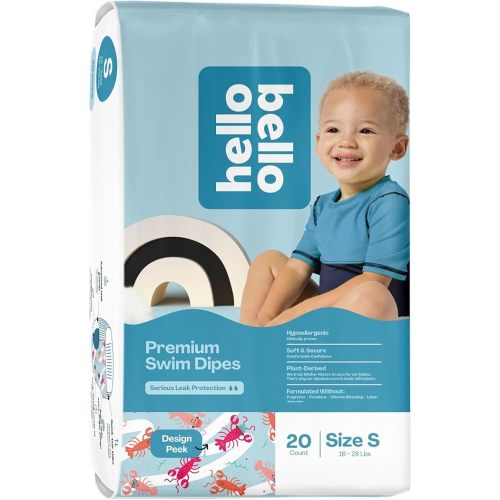Hello Bello Premium Swim Diapers, Size S (16-28 lbs), Cute Extra-Bright Lobster Designs, 20 Count Jumbo Pack