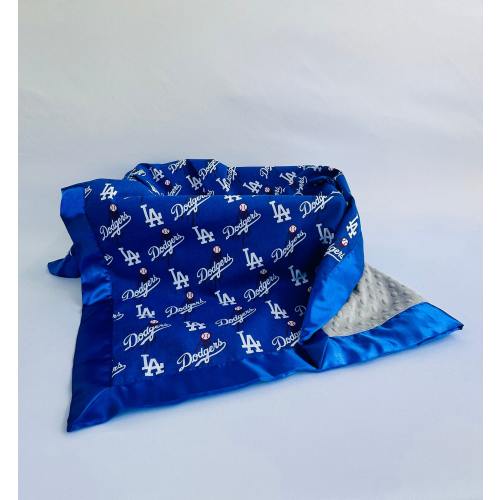 Dodgers Baby Blanket - Dodgers Blue Satin Fleece Trim