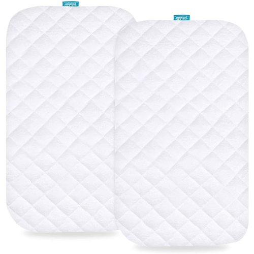 Biloban Waterproof Bassinet Mattress Pad Cover 2 Pack, Ultra Soft Viacose Surface, Fit for 36"x18" Standard Cradle Bassinet Mattress, White