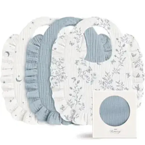 Konssy 3-Pack Muslin Baby Girl Bibs, 100% Cotton with Ruffle Trim