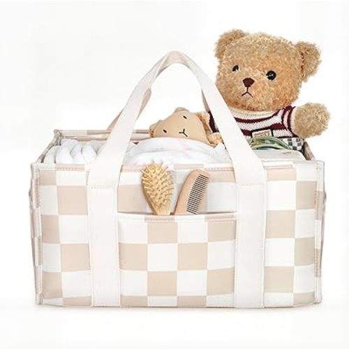 Baby Diaper Caddy – Baby Diaper Caddy Organizer, Stylish Storage Basket for Newborn Essentials & Diaper Station, Baby Registry Must-Have (Beige)