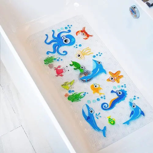Bath Mats for Tub Kids - Large Cartoon Non-Slip Bathroom Bathtub Kid Mat for Baby Toddler Anti-Slip Shower Mats for Floor 35x16,Machine Washable XL Size Bathroom Mats (Alphabet)