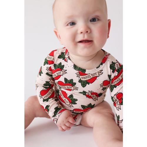 Mama’s Boy Bamboo Long Sleeve Baby Bodysuit – Old-School Tattoo Print