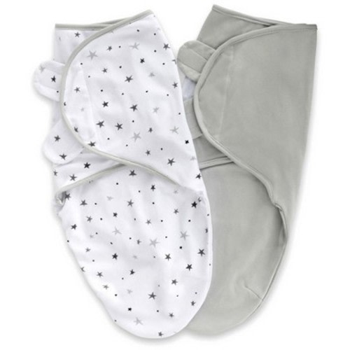 Ely's & Co. Adjustable Swaddle Blanket Infant Baby Wrap Grey Stars and Solid Grey 2 Pack