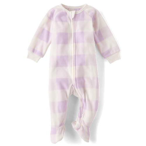 Baby And Toddler Girls Buffalo Plaid Dream Fleece Footed One Piece Pajamas - Purple