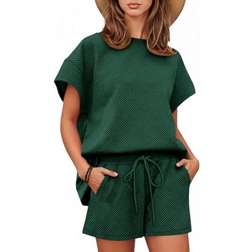 Tankaneo Womens Loungewear Set Short Sleeve Tops and Shorts 2 Piece Outfits Matching Lounge Pajama Set with Pockets