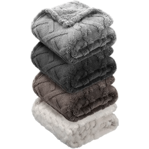 VitalCozy 4 Pcs Soft Fleece Baby Blankets Set 30" x 40" 3D Plush Warm Nursery Swaddling Bed Blanket Little Boys Girls Infant Toddlers and Newborn Receiving Gifts Blankets(Dark Color)