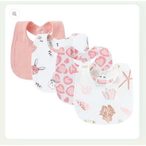 4-Piece Baby Bib Set - Color: Pink Shell