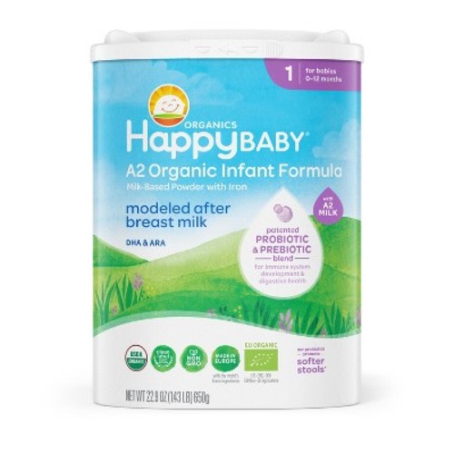 Happy Baby Organic Infant Formula Powder A2 - 22.9 oz: Added Prebiotics, Added Probiotics, Non-GMO, Lactose Sensitivity