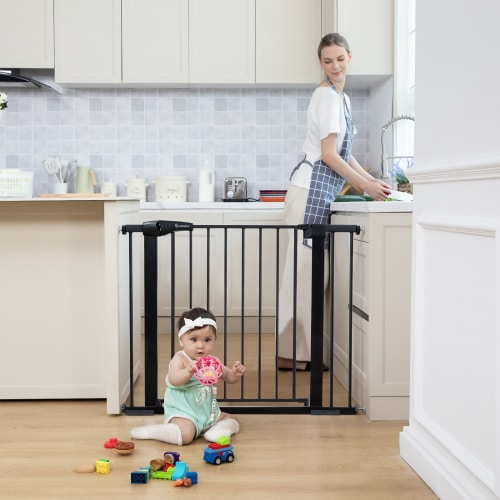 Baby Safety Gate, Baby Gates for Top Stairs Doorway, 29.5''- 40.5''Wide Pressure Mount, Black