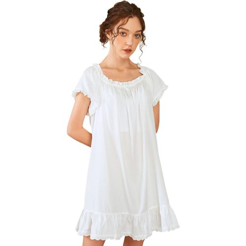 Nanxson Womens' Cotton Nightgown Short Sleeve Sleepwear Vintage Victorian Nightshirt Lounge Dress
