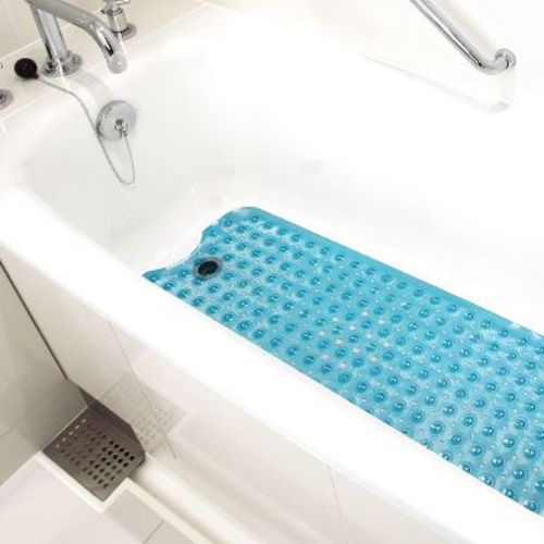 HealthSmart Bath Mat Extra Large No Slip Shower & Bathtub Mat with Suction Cups and Drain Holes for Anti-slip Grip, Machine Washable, 40 x 15.5, Blue