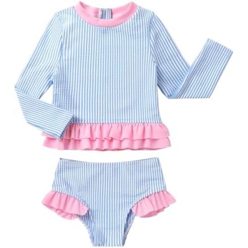 Baby Toddler Girls Swimsuits 2 Piece Long Sleeve Rash Guard Sun Production with Zipper