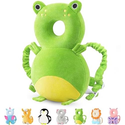 JunNeng Baby Head Protector Backpack, Toddler Walking Fall Head Protection, Green Frog