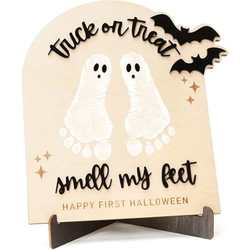 My First Halloween, Halloween Baby Footprint Wooden Sign, Trick or Treat Smell My Feet Keepsake, Newborn Fall Decoration, DIY Painting Craft for First Year Memory Display