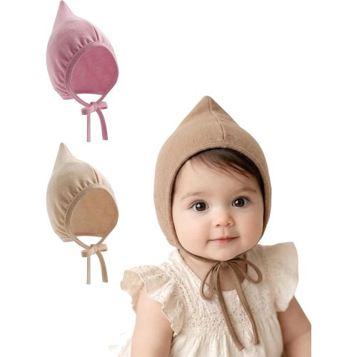 Bidadary Newborn Baby Bonnet Hat 0-12 Months Cotton Infant Hospital Hat Baby Sleep Hat Chin Strap Beanie for Spring Summer