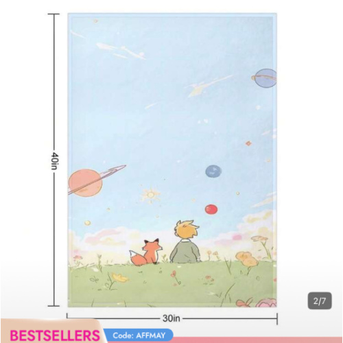 Little Prince & Fox In Space Printed Blanket For All Seasons Soft Comfortable Throw.