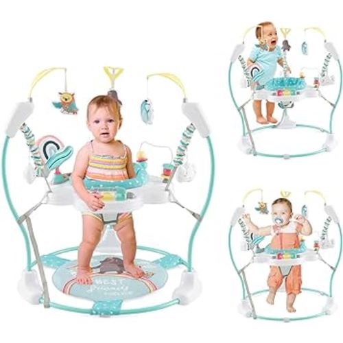 HONEY JOY Baby Bouncer Activity Center, Infant Jumper and Table w/ 360° Rotary Seat, 3 Adjustable Heights, Mat, Music, Lights, Sounds & Developmental Toys, Activity Center for Babies 6+ Months, Blue