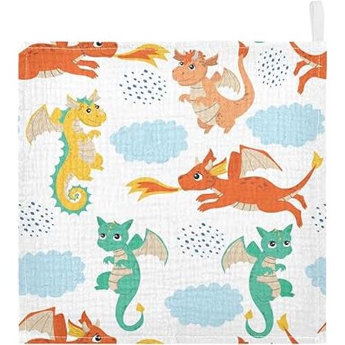 vvfelixl Flying Dragons Baby Burp Cloths Baby Muslin Washcloths for Boys Girls Cotton Baby Face Towel for Newborn Infants Soft and Absorbent 11.8 X 11.8 in, 5 Pack