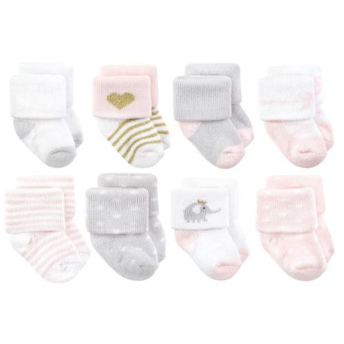 Hudson Baby Basics Infant Baby Cozy Terry Socks 8-Pack, Rosy Elephant Play, 0-6 Months