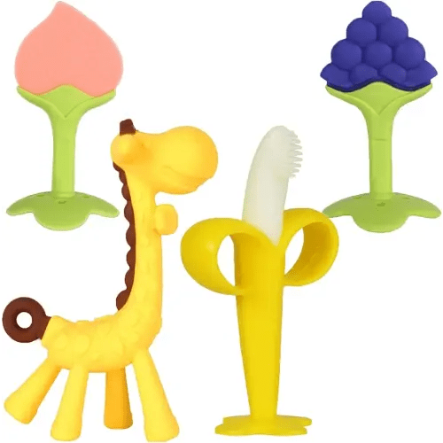 Baby Teething Toys 3-6 Months, Silicone Baby Teether Freezer BPA Free, Babies Teething Relief Sore Gums, Banana Finger Toothbrush, Fruit Shape Giraffe Teether for Infant Boys and Girls