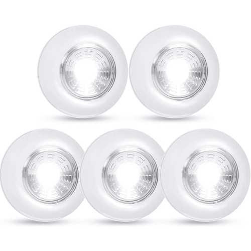 Dream Master 5 Pack LED Battery-Powered Wireless Night Light Stick Tap Touch Lamp Stick-on Push Light for Closets, Cabinets, Counters, or Utility Rooms,Cordless Touch Light(Cool White)