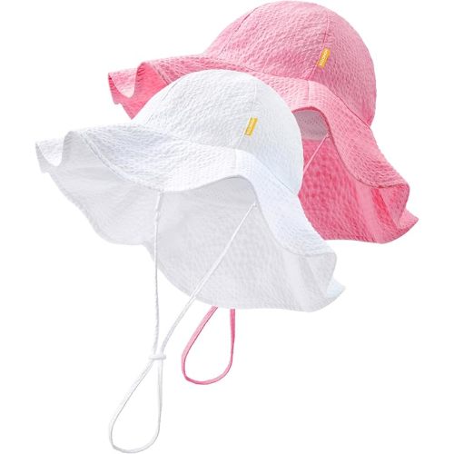 HONGTEYA Baby Sun Hat Toddler Girl Beach Hat Adjustable Outdoor Summer Hat UPF 50+ Sun Protection Wide Brim Infant Kids