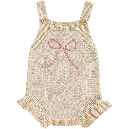 Newborn Baby Girl Clothes Bow Embroidery Romper Sleeveless Knit Romper Jumpsuit Sweater Bodysuit One-Piece Outfit