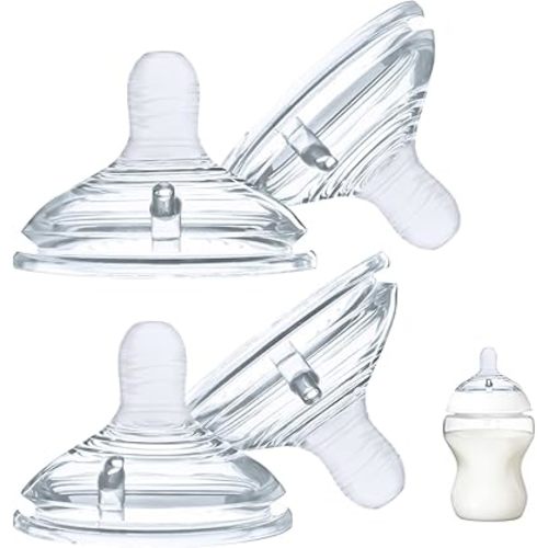 4-Count Silicone Bottle Nipples for Tommee Tippee Natural Start Anti-Colic Bottles & Advanced Anti-Colic Bottles & Close to Natural Bottless and NUK Simply Natura Bottle, Slow Flow, 1m+
