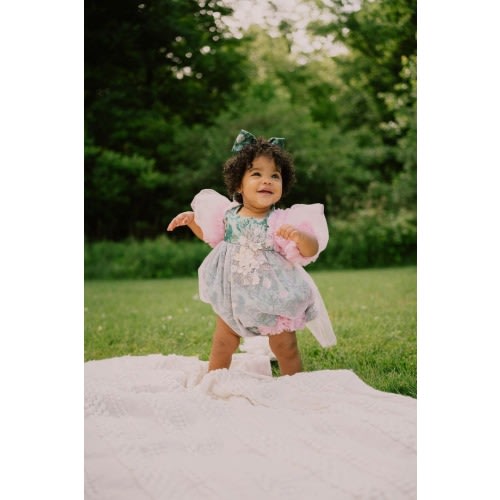 Eva Pink and Green Floral Tulle Romper