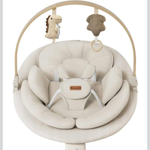 Baby Swings for Infants, Monamii Baby Swing, Infant Swing with 5 Speeds, 10 Lullabies, Electric Swing for Baby, Indoor & Outdoor Use (Beige)