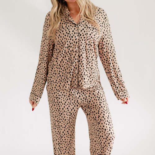 Women's Button Up Set In Brown Cheetah