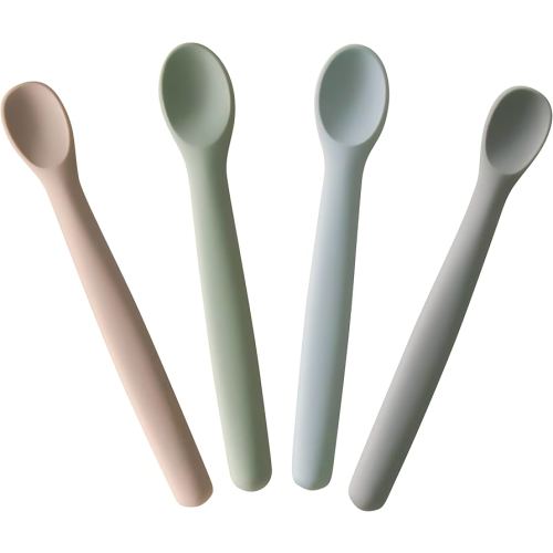 Moonkie Silicone Baby Spoons Set of 4, Two Sizes Feeding Spoon for First Stage 4+ Months, Baby Utensils, Toddler Led Weaning Spoons, Bendable, Chewproof & Boil-proof(Without Case)