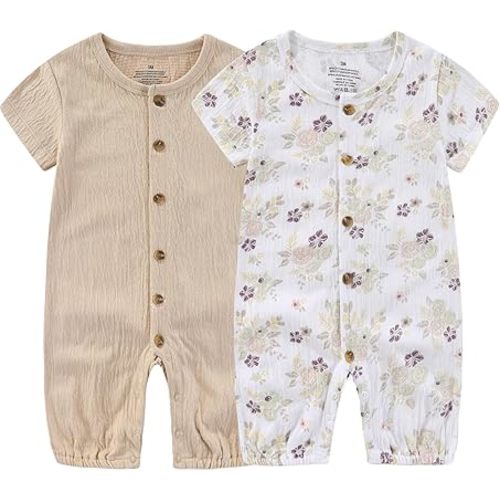 Baby Girl Romper Button Jumpsuit Summer Infant Boy Clothes for 0-24 Months