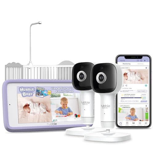 Hubble Connected SkyVision Pro Twin AI-Enhanced 2 HD Smart Camera Baby Monitors, Parent Unit, Mount, Remote Pan Tilt Zoom, 2-Way Talk, Night Vision, Nightlight, Soothing Sounds, Wellness Tracker, App