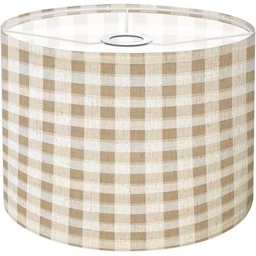 Lamp Shade Beige gingham pattern Seamless pastel check plaid beige white for Drum Lampshade for Floor Lamps Table Lamps Pendant Light 8.9"x11" Linen Lampshades Replacement Large Lamp Shade