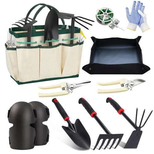 10-Piece Gardening Tool Set, Includes Tool Bag and Non-Slip Gloves, Heavy-Duty Manual Gardening Tool Set, the Perfect Gardening Gift for Men and Women